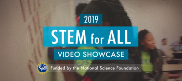 2019 STEM for ALL Video Showcase with image of youth in the background